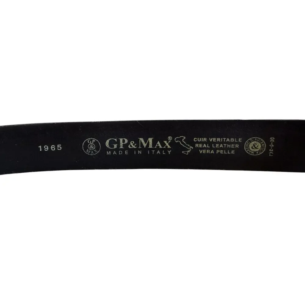 GP & Max Italian Leather Vera Pelle Wide Leather Statement Belt Black 130